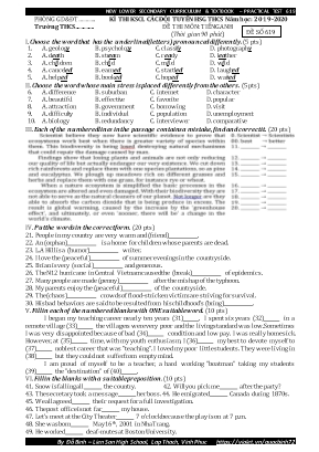 Đề thi khảo sát chất lượng các đội tuyển học sinh giỏi môn Tiếng Anh Lớp 6 - Mã đề 619 - Năm học 2019-2020 - Đỗ Bình